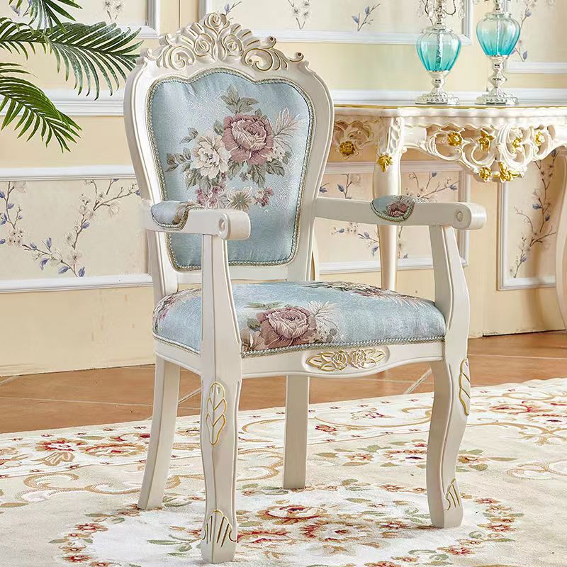 Traditional Chinese Patterns Carved Square Fabric Wood Dining Chair Backrest Armrest For Dining Room