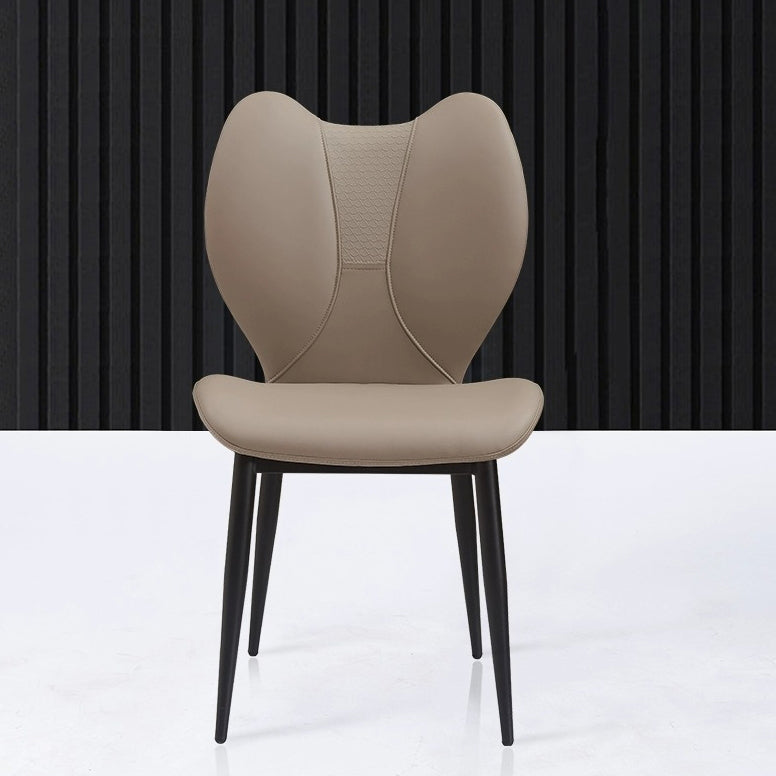 Contemporary Scandinavian Curved Arc Square Leather Metal Dining Chair Backrest Armless For Dining Room