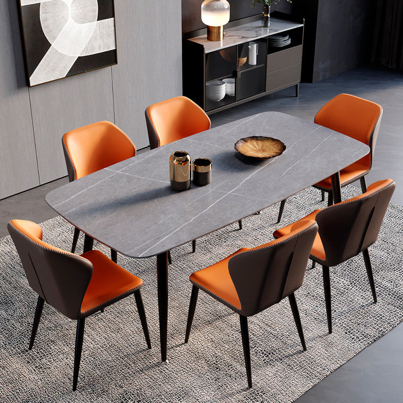 Contemporary Scandinavian Square Curved Leather Carbon Steel Dining Chair Backrest Armless For Dining Room