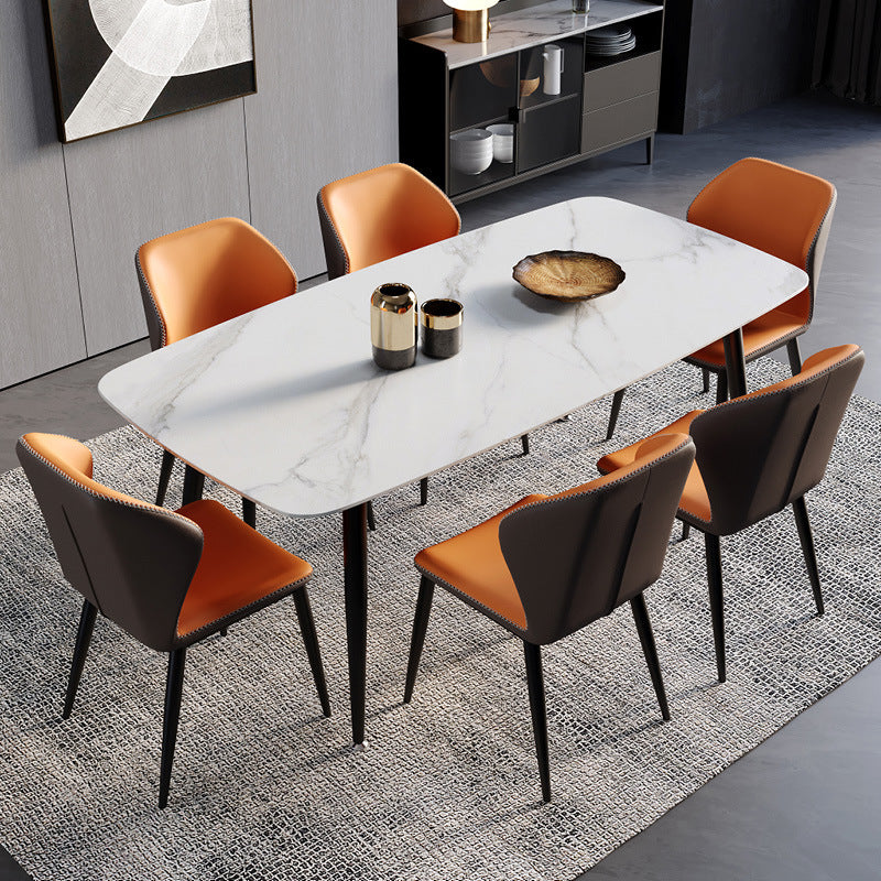 Contemporary Scandinavian Square Curved PU Leather Carbon Steel Dining Chair Backrest Armless For Dining Room
