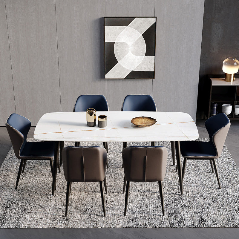 Contemporary Scandinavian Square Curved Leather Carbon Steel Dining Chair Backrest Armless For Dining Room