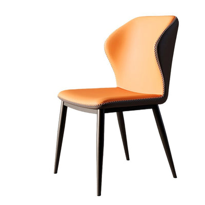 Contemporary Scandinavian Square Curved Leather Carbon Steel Dining Chair Backrest Armless For Dining Room