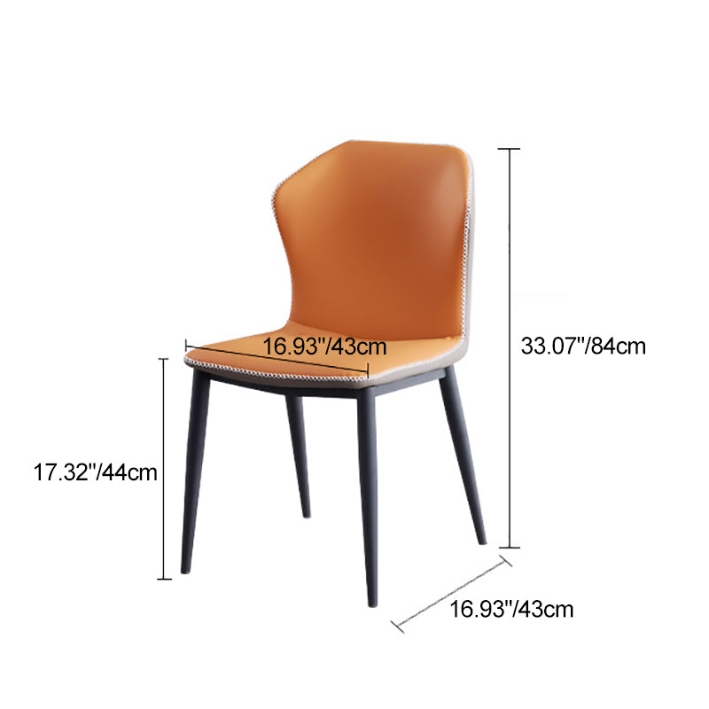 Contemporary Scandinavian Square Curved Leather Carbon Steel Dining Chair Backrest Armless For Dining Room