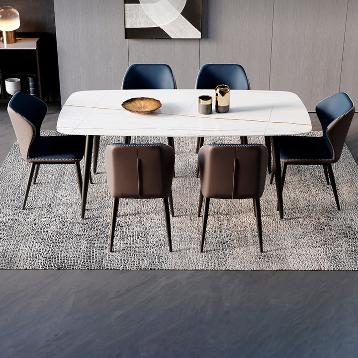 Contemporary Scandinavian Square Curved PU Leather Carbon Steel Dining Chair Backrest Armless For Dining Room