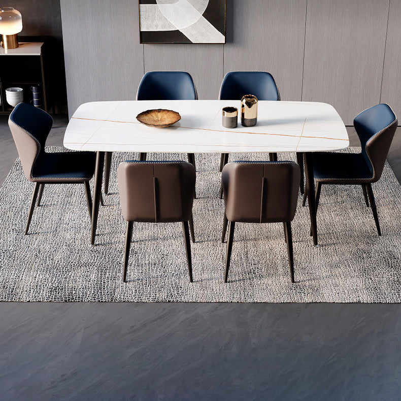Contemporary Scandinavian Square Curved Leather Carbon Steel Dining Chair Backrest Armless For Dining Room