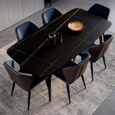 Contemporary Scandinavian Square Curved Leather Carbon Steel Dining Chair Backrest Armless For Dining Room