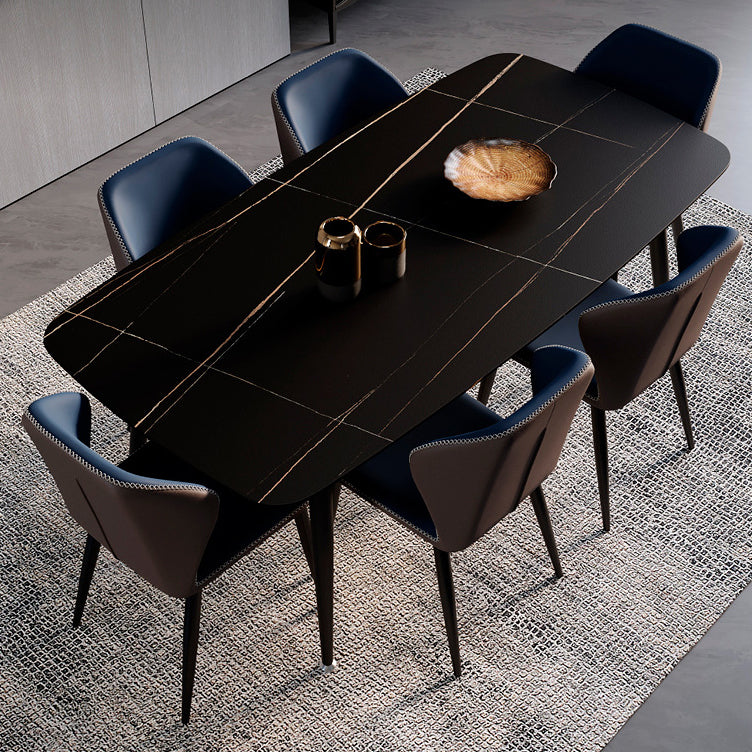 Contemporary Scandinavian Square Curved Leather Carbon Steel Dining Chair Backrest Armless For Dining Room