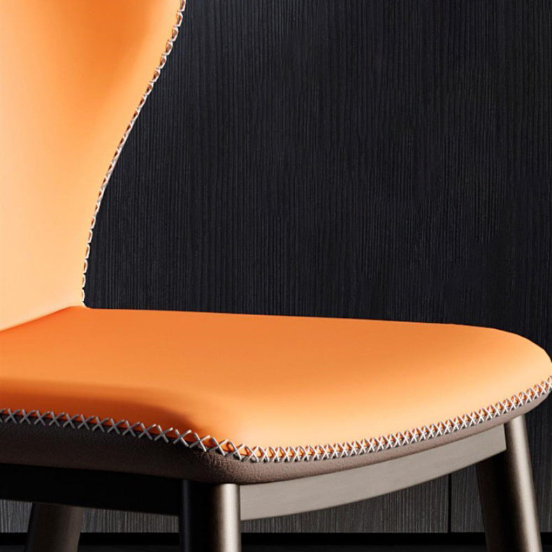 Contemporary Scandinavian Square Curved Leather Carbon Steel Dining Chair Backrest Armless For Dining Room