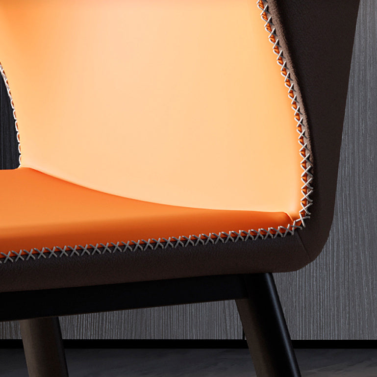 Contemporary Scandinavian Square Curved Leather Carbon Steel Dining Chair Backrest Armless For Dining Room