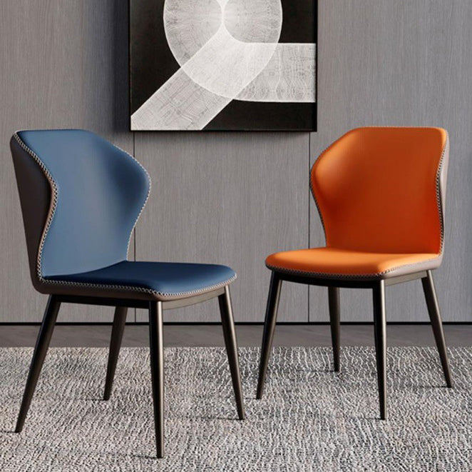 Contemporary Scandinavian Square Curved Leather Carbon Steel Dining Chair Backrest Armless For Dining Room