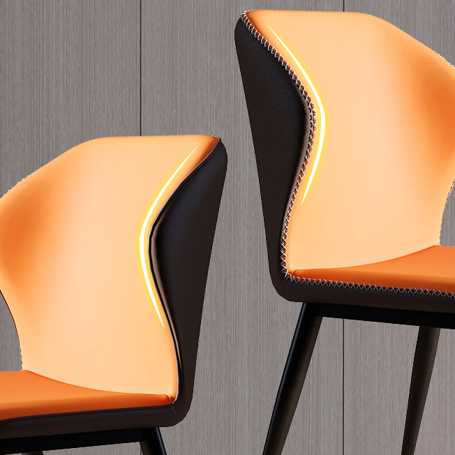 Contemporary Scandinavian Square Curved Leather Carbon Steel Dining Chair Backrest Armless For Dining Room