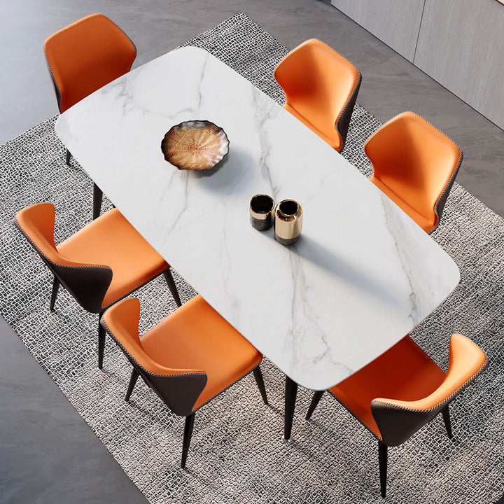 Contemporary Scandinavian Square Curved PU Leather Carbon Steel Dining Chair Backrest Armless For Dining Room