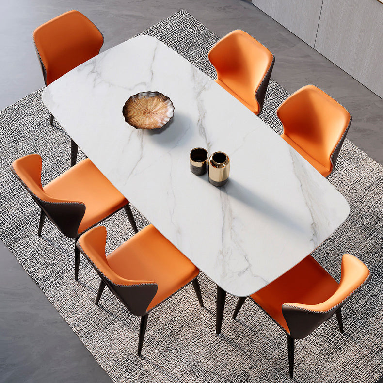 Contemporary Scandinavian Square Curved Leather Carbon Steel Dining Chair Backrest Armless For Dining Room