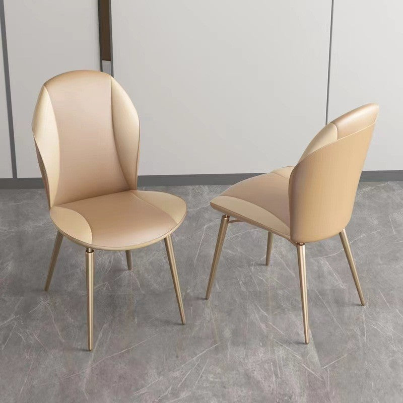 Modern Luxury Curved Oval Leather Metal Dining Chair Backrest Armless For Dining Room