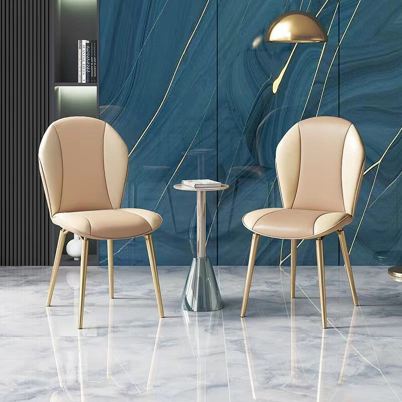 Modern Luxury Curved Oval Leather Metal Dining Chair Backrest Armless For Dining Room