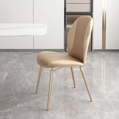 Modern Luxury Curved Oval Leather Metal Dining Chair Backrest Armless For Dining Room