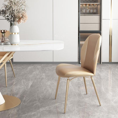 Modern Luxury Curved Oval Leather Metal Dining Chair Backrest Armless For Dining Room