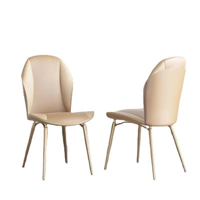 Modern Luxury Curved Oval Leather Metal Dining Chair Backrest Armless For Dining Room