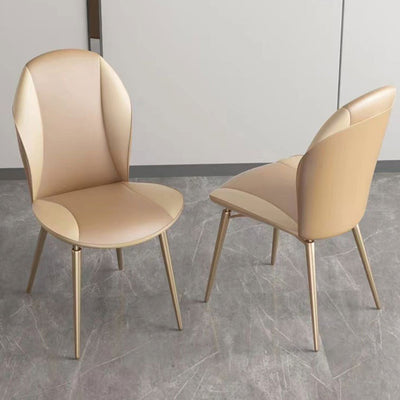 Modern Luxury Curved Oval Leather Metal Dining Chair Backrest Armless For Dining Room
