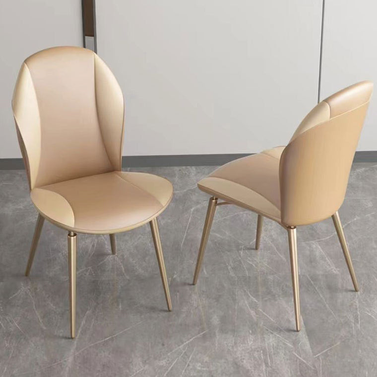 Modern Luxury Curved Oval Leather Metal Dining Chair Backrest Armless For Dining Room
