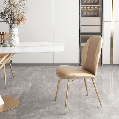 Modern Luxury Curved Oval Leather Metal Dining Chair Backrest Armless For Dining Room