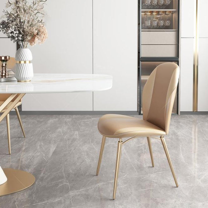 Modern Luxury Curved Oval Leather Metal Dining Chair Backrest Armless For Dining Room