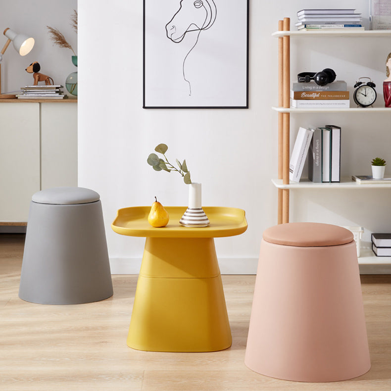 Contemporary Scandinavian Round Cylinder Stackable Leather PP Low Stool For Living Room
