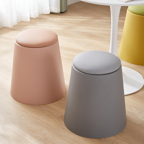 Contemporary Scandinavian Round Cylinder Stackable Leather PP Low Stool For Living Room