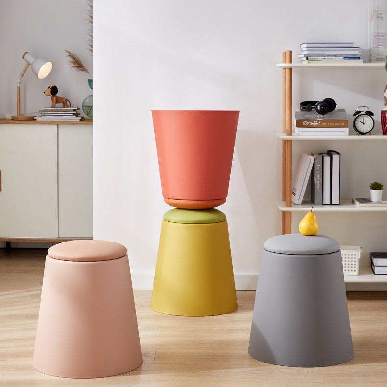 Contemporary Scandinavian Round Cylinder Stackable Leather PP Low Stool For Living Room