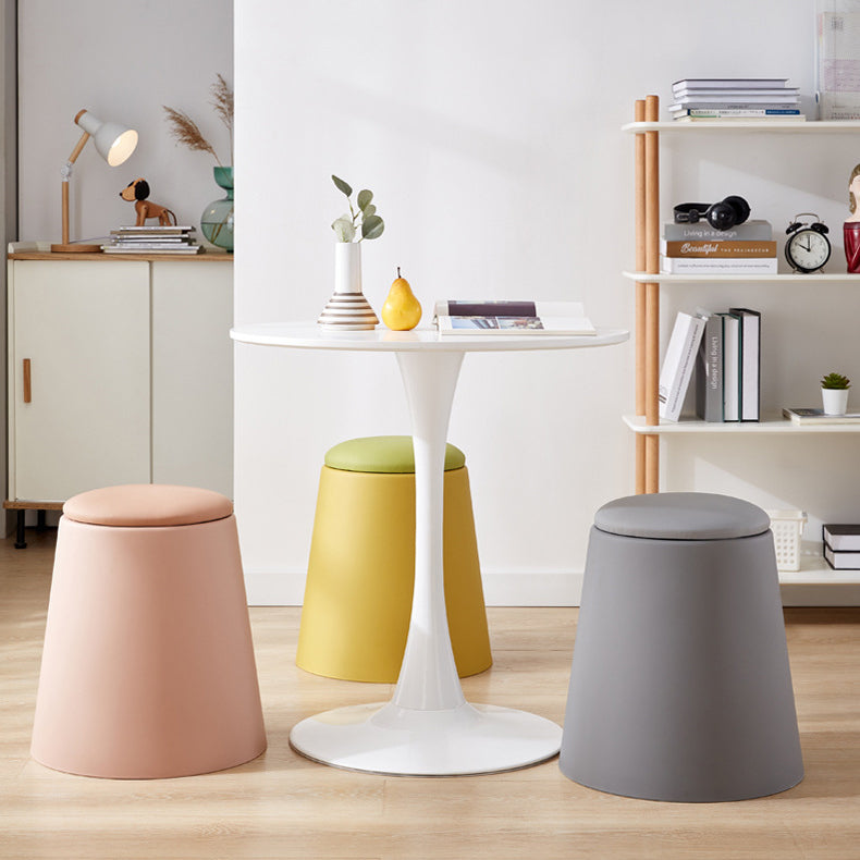 Contemporary Scandinavian Round Cylinder Stackable Leather PP Low Stool For Living Room