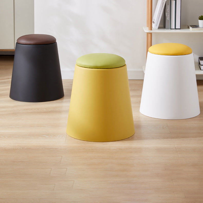 Contemporary Scandinavian Round Cylinder Stackable Leather PP Low Stool For Living Room