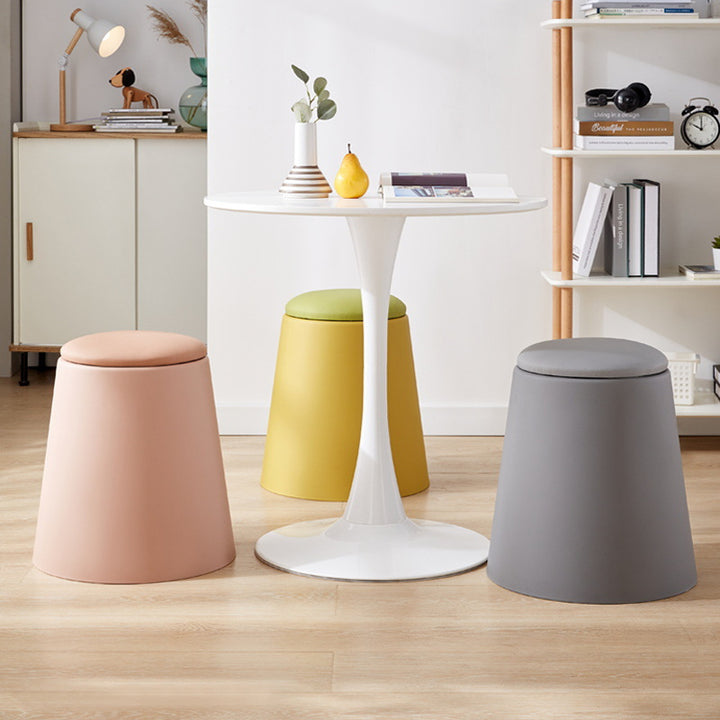 Contemporary Scandinavian Round Cylinder Stackable Faux Leather PP Low Stool For Living Room