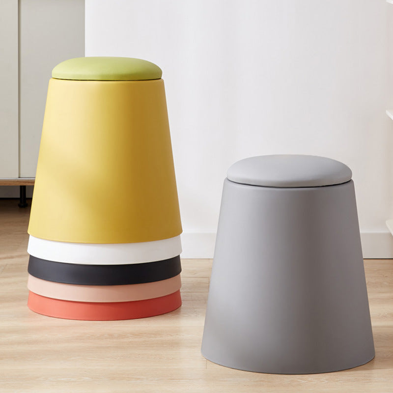 Contemporary Scandinavian Round Cylinder Stackable Leather PP Low Stool For Living Room