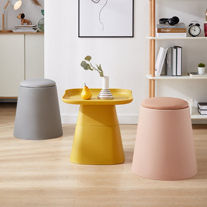 Contemporary Scandinavian Round Cylinder Stackable Faux Leather PP Low Stool For Living Room