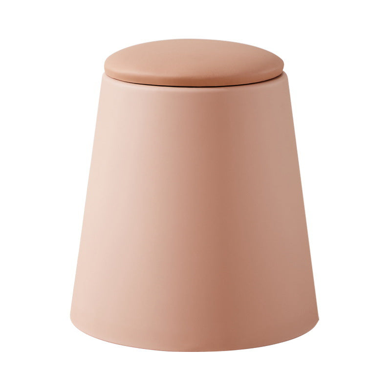 Contemporary Scandinavian Round Cylinder Stackable Leather PP Low Stool For Living Room