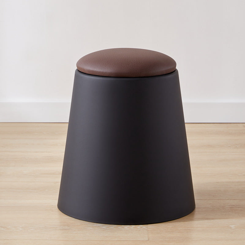 Contemporary Scandinavian Round Cylinder Stackable Leather PP Low Stool For Living Room