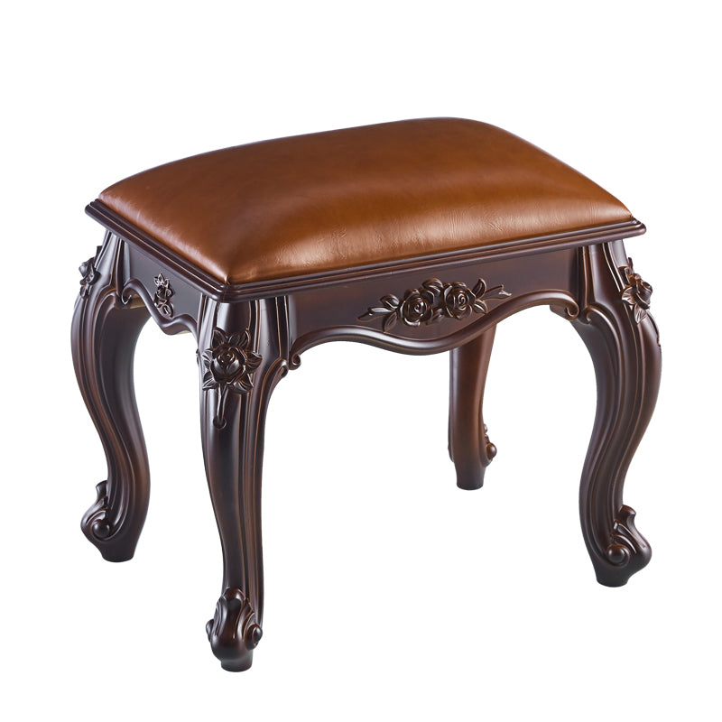 Tabouret bas rectangulaire en résine ABS avec motif sculpté vintage traditionnel, en cuir microfibre velours, pour salon 