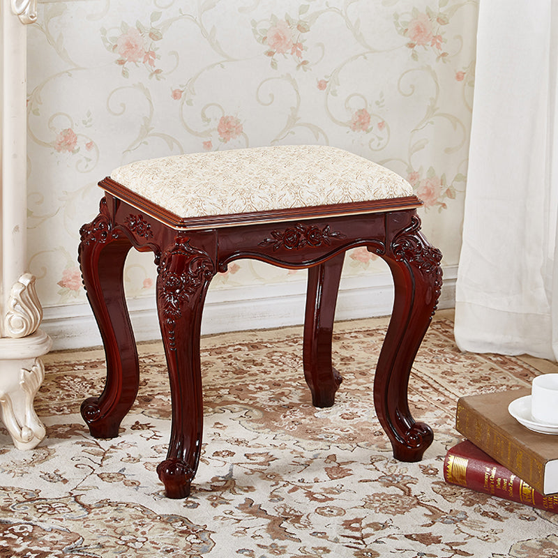Tabouret bas rectangulaire en résine ABS avec motif sculpté vintage traditionnel, en cuir microfibre velours, pour salon 