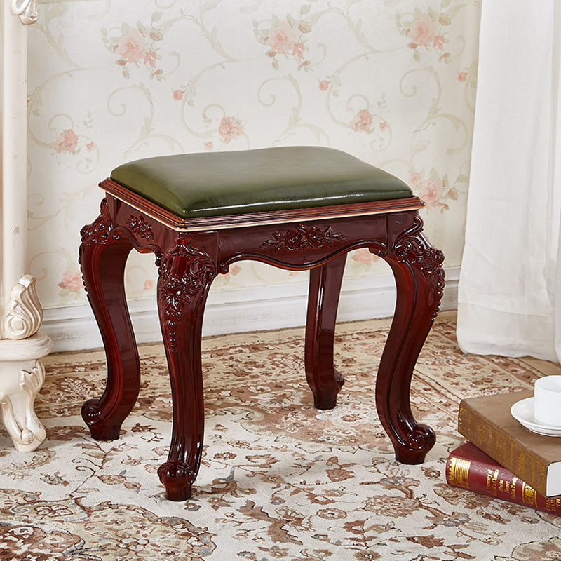 Tabouret bas rectangulaire en résine ABS avec motif sculpté vintage traditionnel, en cuir microfibre velours, pour salon 