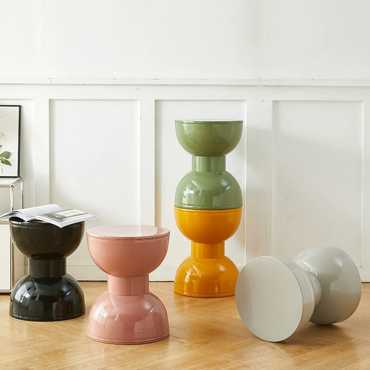 Tabouret bas en plastique PVC en forme de barbell demi-rond scandinave contemporain pour salon 