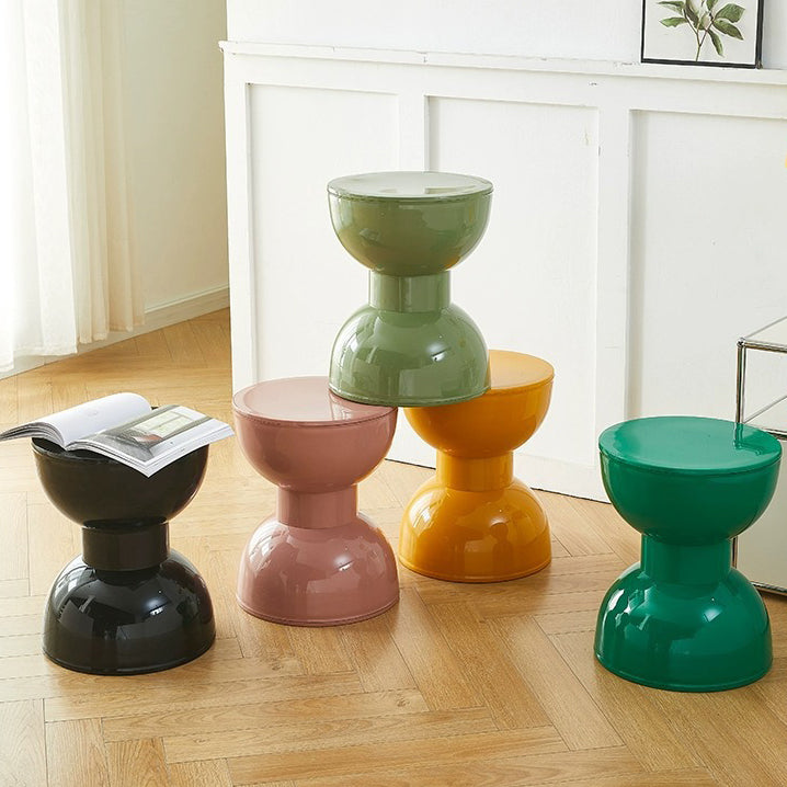 Contemporary Scandinavian Half Round Barbell Shape PVC Plastic Low Stool For Living Room