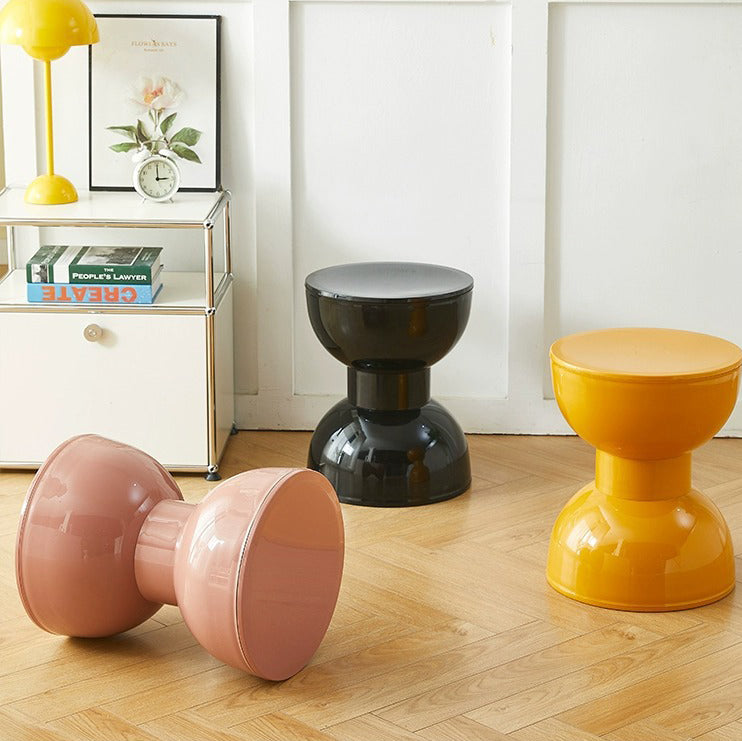 Contemporary Scandinavian Half Round Barbell Shape PVC Plastic Low Stool For Living Room