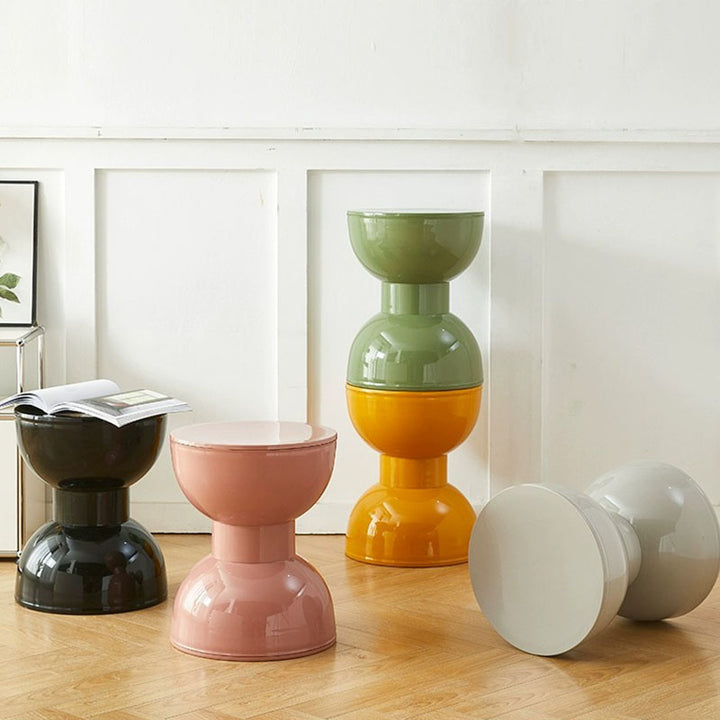 Tabouret bas en plastique PVC en forme de barbell demi-rond scandinave contemporain pour salon 