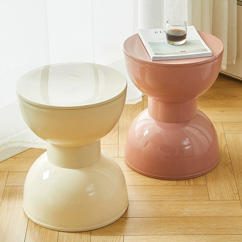 Contemporary Scandinavian Half Round Barbell Shape PVC Plastic Low Stool For Living Room