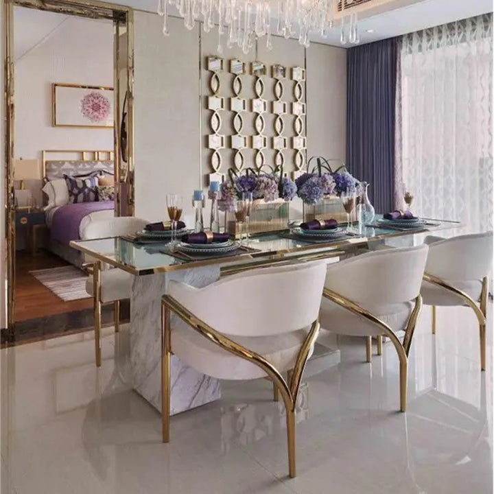 Respaldo de silla de comedor contemporánea escandinava con soporte triangular doblado de tela redonda y metal 