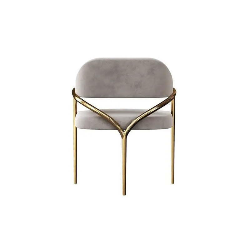 Respaldo de silla de comedor contemporánea escandinava con soporte triangular doblado de tela redonda y metal 