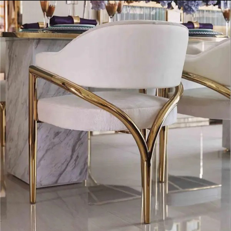Respaldo de silla de comedor contemporánea escandinava con soporte triangular doblado de tela redonda y metal 