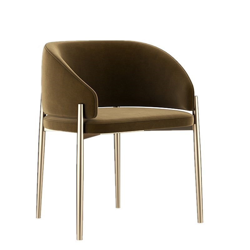 Modern Luxury Half Wrap Rounded Velvet Metal Dining Chair Backrest Armrest For Dining Room