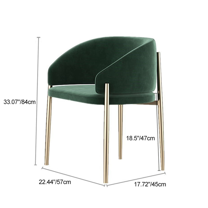 Chaise de salle à manger moderne en velours arrondi avec demi-enveloppe de luxe, dossier et accoudoirs en métal 
