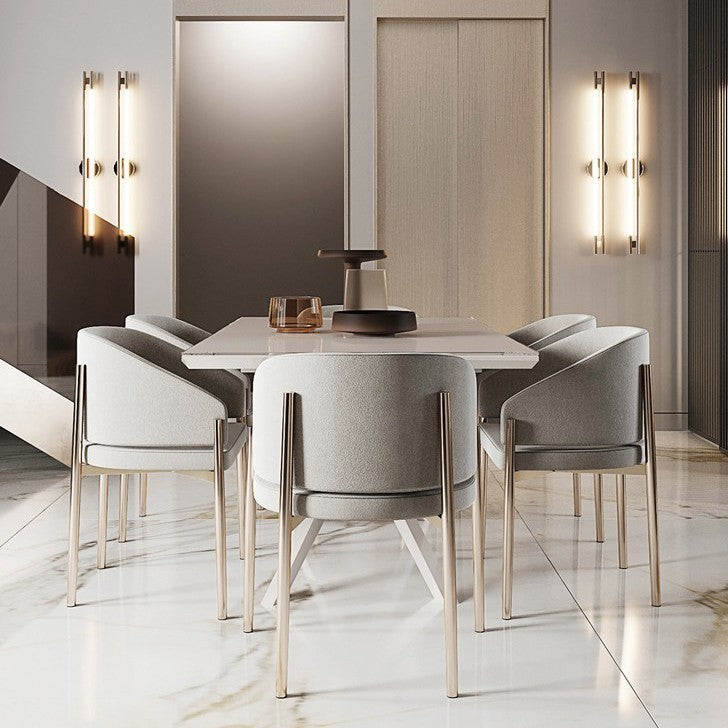 Modern Luxury Half Wrap Rounded Velvet Metal Dining Chair Backrest Armrest For Dining Room